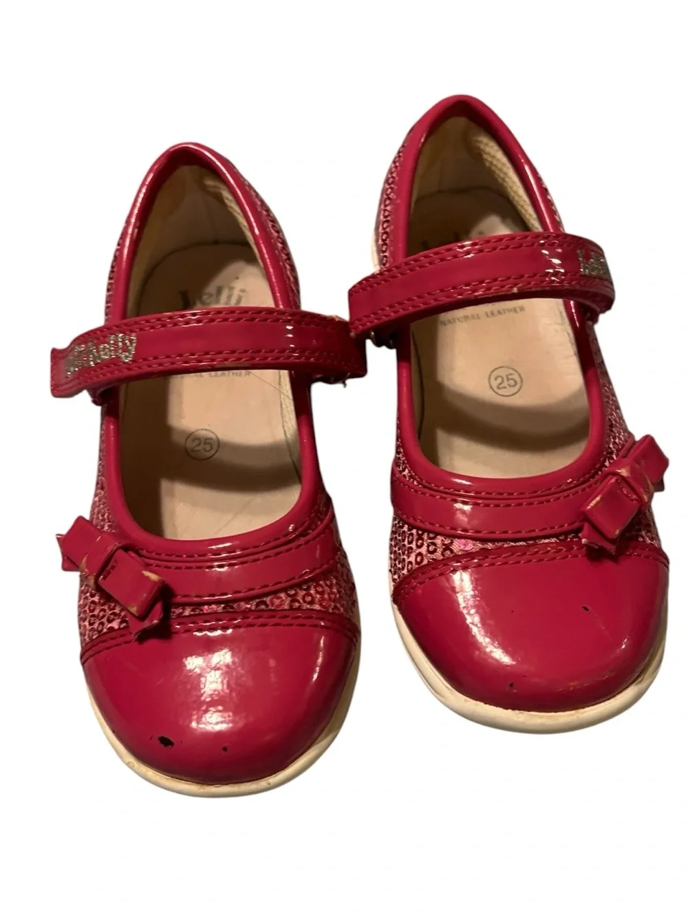 Lelli Kelly 8.5 9 Pink Sequined Mary Janes Bow Girls' Hot Pink Sparkle Shoes